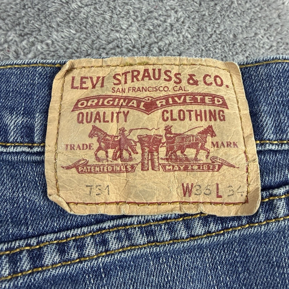 Levis 751 Regular Fit Straight Jeans Mens 36x30 Blue Medium Wash - Picture 15 of 16